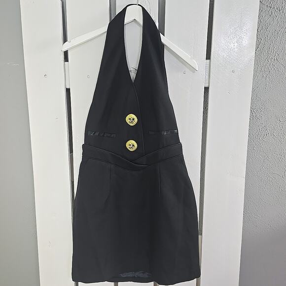 Commense Black Halter Mini Dress with Gold Accents - Picture 2 of 11